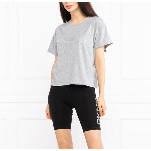 DKNY Sport Gray Rhinestone Logo Boxy Cropped T-Shirt Medium - Picture 3 of 5